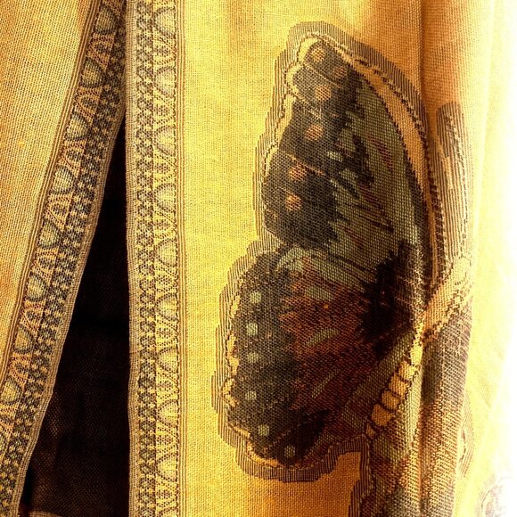 Beautiful Scarf Wrap Shawl Butterfly And Floral Design Orange Brown Fringe 70x26 - Picture 7 of 7